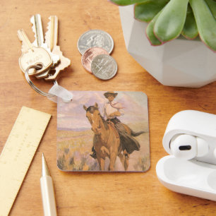 Vintage Cowgirl Cowboy, Frau auf Pferd von Dunton Schlüsselanhänger