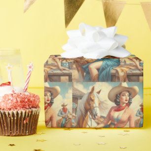 Vintage-Cowgirl Geschenkpapier