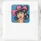 Vintage Cowgirl Hand Drawn Pop Art Quadratischer Aufkleber (Tasche)