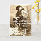 Vintage Cowgirl "ICH TRETE HINTERN" Karte (Gelbe Blume)
