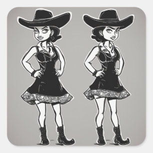 Vintage-Cowgirl-LBD-Aufkleber Quadratischer Aufkleber