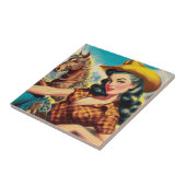 Vintage Cowgirl-Malerei Fliese (Seite)