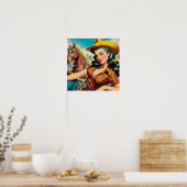 Vintage Cowgirl-Malerei Poster (Küche)