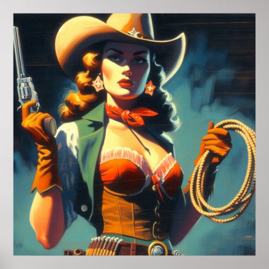 Vintage Cowgirl-Malerei Poster (Vorne)