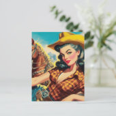 Vintage Cowgirl-Malerei Postkarte (Stehend Vorderseite)