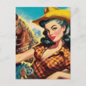 Vintage Cowgirl-Malerei Postkarte (Vorderseite)