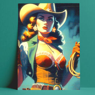 Vintage Cowgirl-Malerei Postkarte
