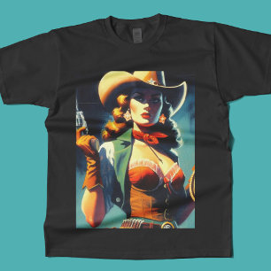 Vintage Cowgirl-Malerei T-Shirt