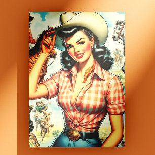 Vintage-Cowgirl-nahtlose Illustration Postkarte