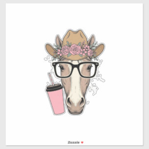 Vintage-Cowgirl Pferd mit Blumen und rosa Getränk Aufkleber