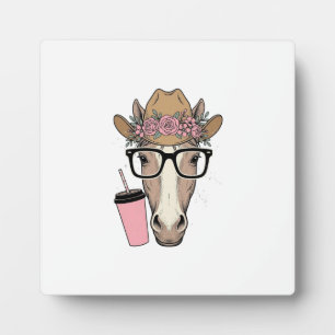 Vintage-Cowgirl-Pferd mit Blumen und rosa Getränk Fotoplatte