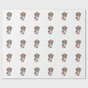 Vintage-Cowgirl-Pferd mit Blumen und rosa Getränk Geschenkpapier