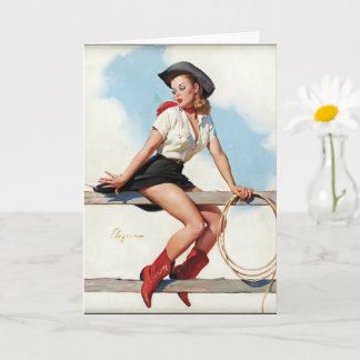 Vintage-Cowgirl-Pin-Up-Girl-Kunst Retro Western Karte