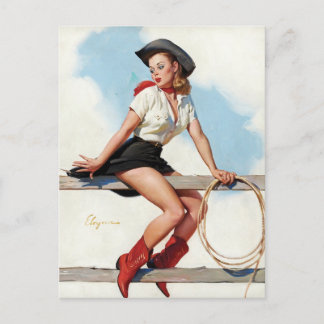 Vintage-Cowgirl-Pin-Up-Girl-Kunst Retro Western Postkarte