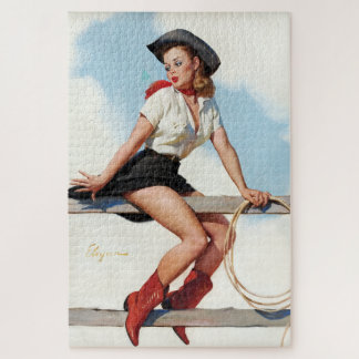 Vintage-Cowgirl-Pin-Up-Girl-Kunst Retro Western Puzzle