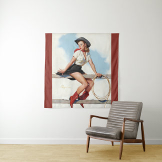 Vintage-Cowgirl Pin-Up-Girl-Kunst Retro-Western Wandteppich