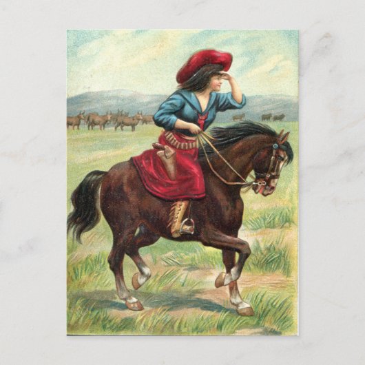 Vintage Cowgirl Postkarte (Vorderseite)