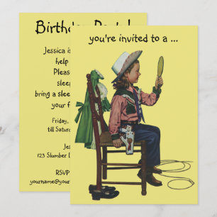 Vintage-Cowgirl-Pyjama-Party Mädchen-Geburtstagsfe Einladung