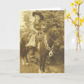 VINTAGE COWGIRL RODEO GREETCARD KARTE (Gelbe Blume)