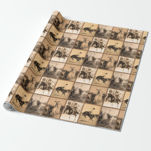 Vintage-Cowgirl-Rodeo-Historische-Foto-Collage Geschenkpapier