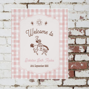 Vintage-Cowgirl-Rodeo-Rosa-Geburtstags-Willkommens Poster