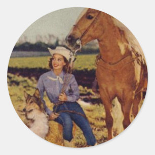 Vintage-Cowgirl Runder Aufkleber