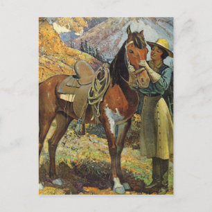 Vintage-Cowgirl und Pferd Postkarte
