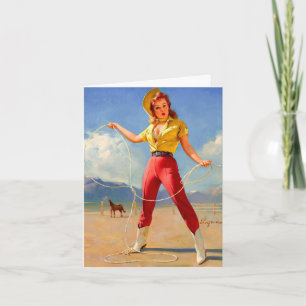 Vintage Cowgirl und Pferde Geburtstag Karte