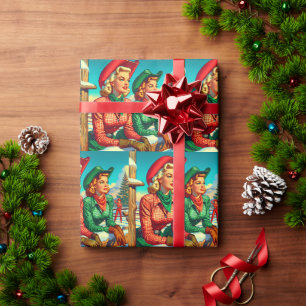 Vintage-Cowgirl-Weihnachten Geschenkpapier