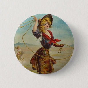 Vintage Cowgirl-Western-Cowboy-Illustrations-Kunst Button