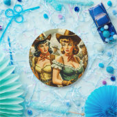 Vintage Cowgirls für Button Pappteller (Party)