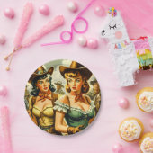 Vintage Cowgirls für Button Pappteller (Party)