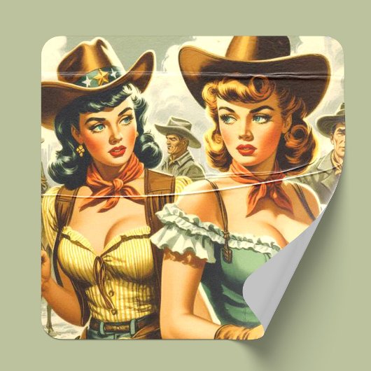 Vintage Cowgirls für Button Quadratischer Aufkleber