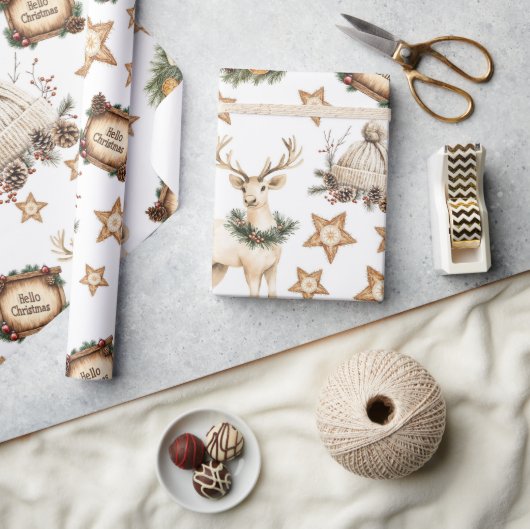 Vintage Cozy Christmas Deer Geschenkpapier (Kunsthandwerk)