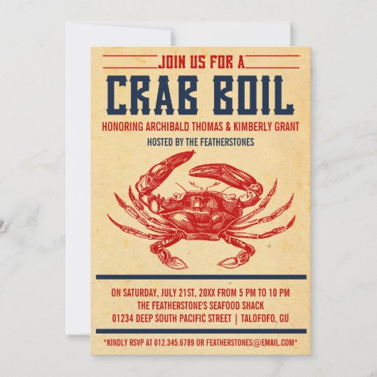 Vintage Crab Boil-Party Einladungen (Vorderseite)