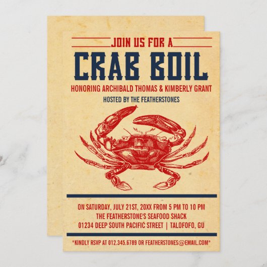 Vintage Crab Boil-Party Einladungen (Vorne/Hinten)