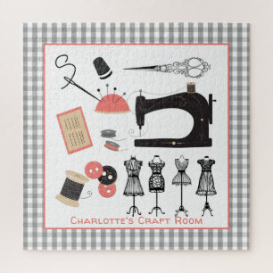 Vintage Crafty Sewing Theme Design Personalized Puzzle