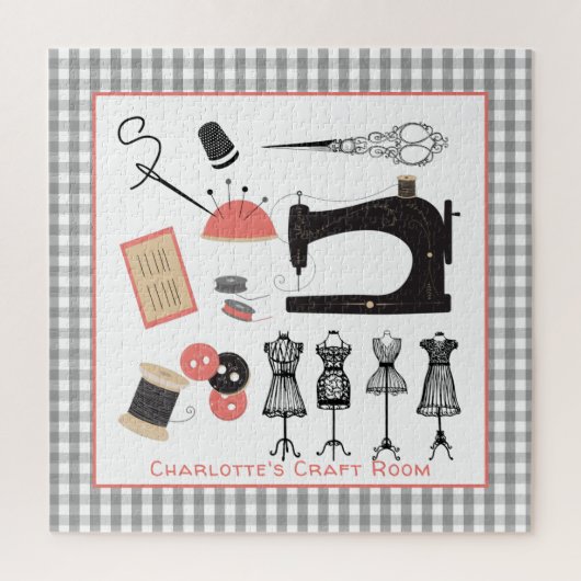Vintage Crafty Sewing Theme Design Personalized Puzzle (Vertikal)