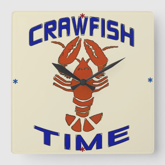 Vintage Crawfish Time Clock Quadratische Wanduhr (Vorderseite)