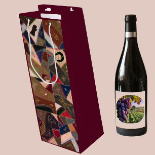 Vintage Crazy Patchwork Quilt Farbige Eleganz Geschenktüte Für Weinflaschen
