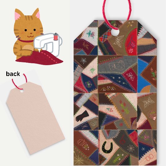 Vintage Crazy Patchwork Quilt Geschenktasten Geschenkanhänger