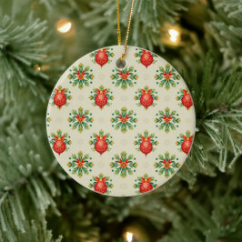 Vintage Cream Christmas Ceramic Ornament - Red & 