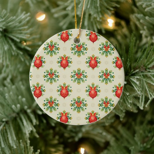 Vintage Cream Christmas Ceramic Ornament - Red & (Baum)
