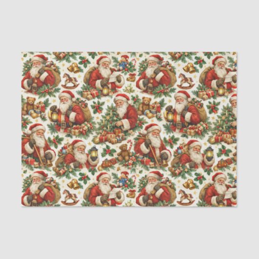 Vintage Cream Christmas Santa Claus Pattern Seidenpapier (Vorderseite)