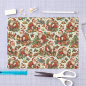 Vintage Cream Christmas Santa Claus Pattern Seidenpapier (Handwerk)