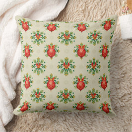 Vintage Cream Christmas Square Throw Pillow - Red  Kissen