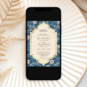 Vintage Cream Gold Blue Floral Einladung