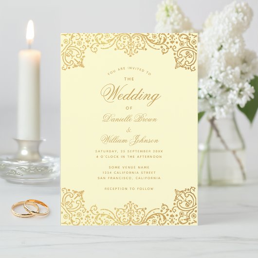 Vintage Cream Gold Calligraphy Elegante Hochzeit Einladung