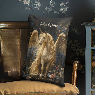 Vintage Cream Pegasus Einhorn Wald Fantasy Lendenkissen