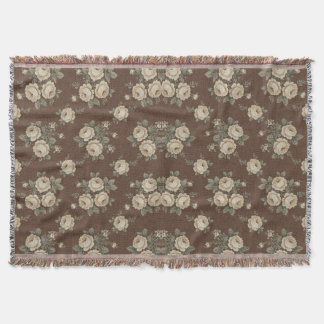 Vintage Cream Roses on Mocha Brown Pattern Decke